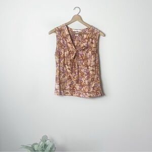 [Cote Femme] Size: 6 Rust Orange Floral Print 100% Silk Sleeveless Tank Top